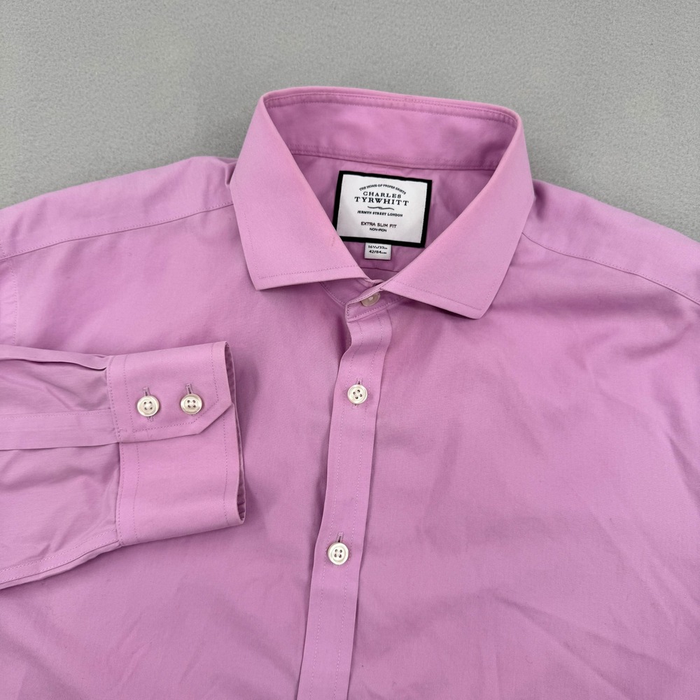 Charles Tyrwhitt Extra Slim Fit Dress Shirt Pink Non-Iron Mens 16.5-33 Casual